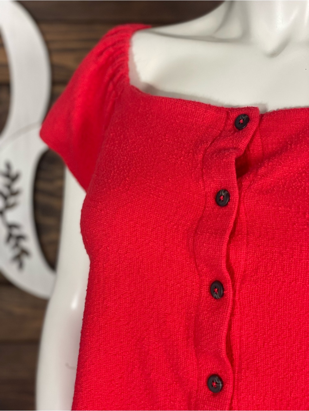 Madewell | Texture & Thread Tweed Button Down Cotton Blouse Heirloom Rose Red - Picture 8 of 9